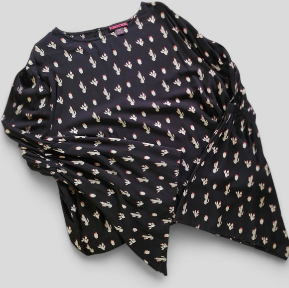 Rock & Roll Cowboy Cactus Print Cold shoulder, Bell Sleeve Top - Picture 1 of 10